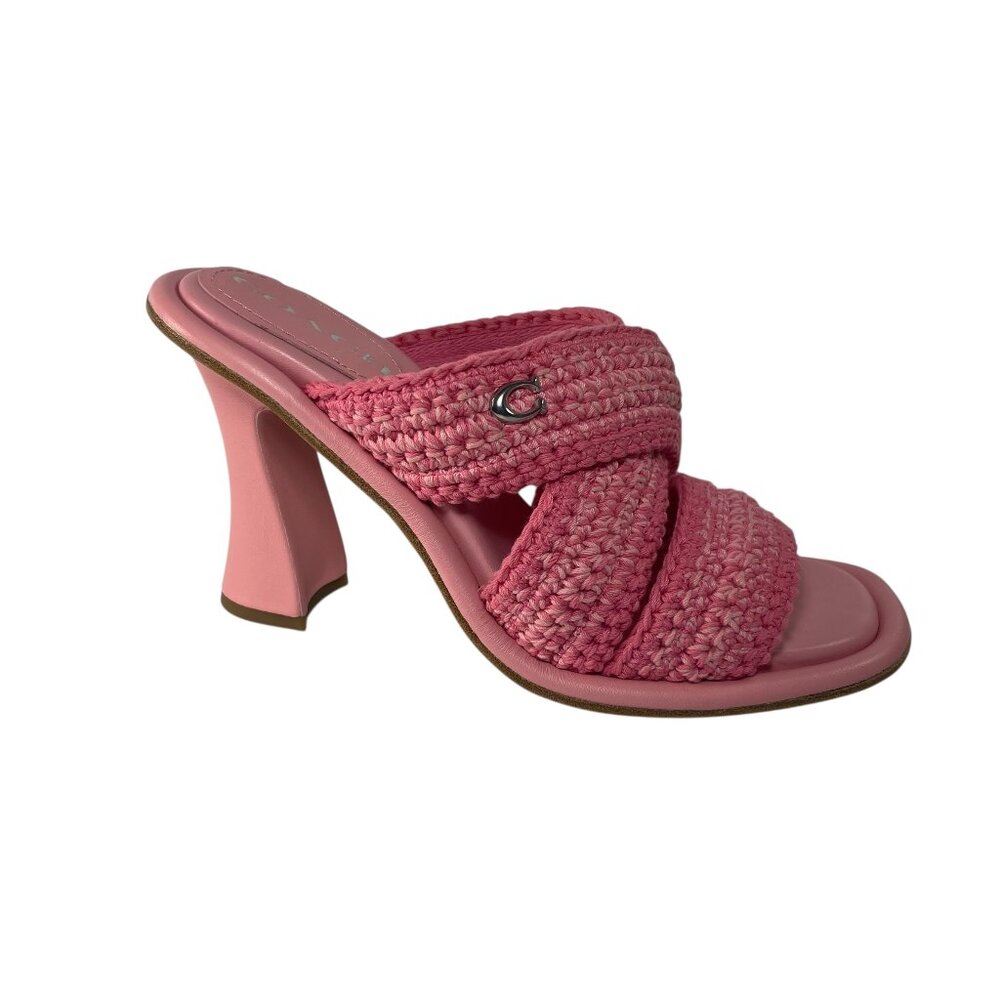 COACH C1252 QUINTIN Pink Crochet Knit Slides Chunky Heels Sandals Size 7.5 New